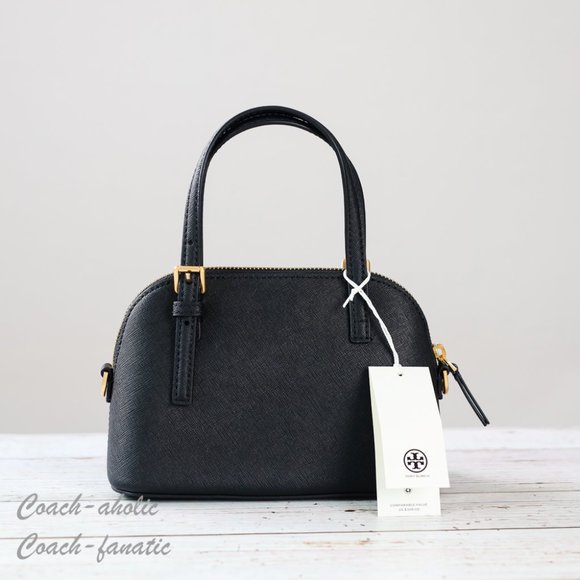 Tory Burch 149694 Emerson Dome Satchel Saffiano Leather Crossbody in Black - Picture 8 of 12